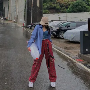 Plaid Cargo Pants With Rivet Accents