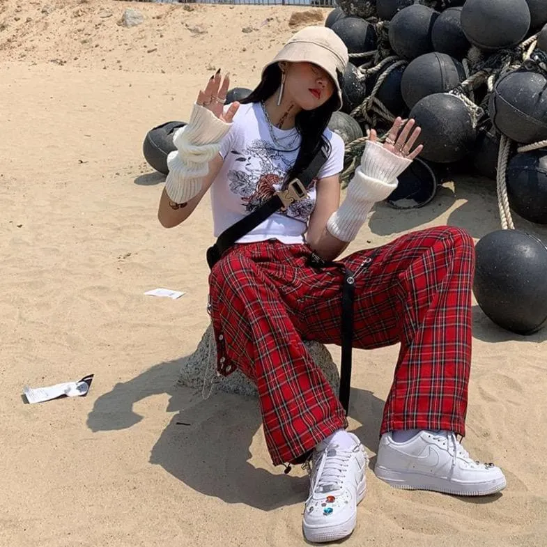Plaid Cargo Pants With Rivet Accents