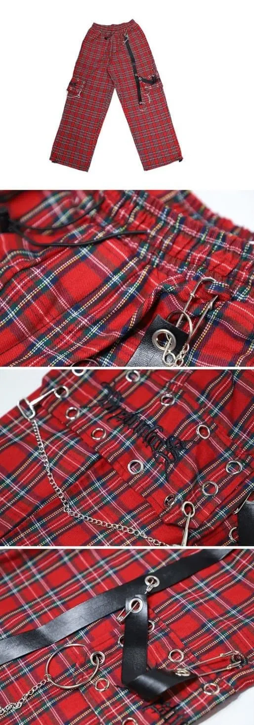 Plaid Cargo Pants With Rivet Accents