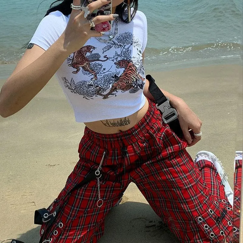Plaid Cargo Pants With Rivet Accents