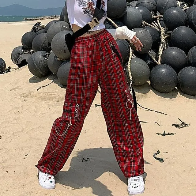 Plaid Cargo Pants With Rivet Accents