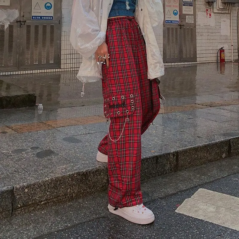 Plaid Cargo Pants With Rivet Accents