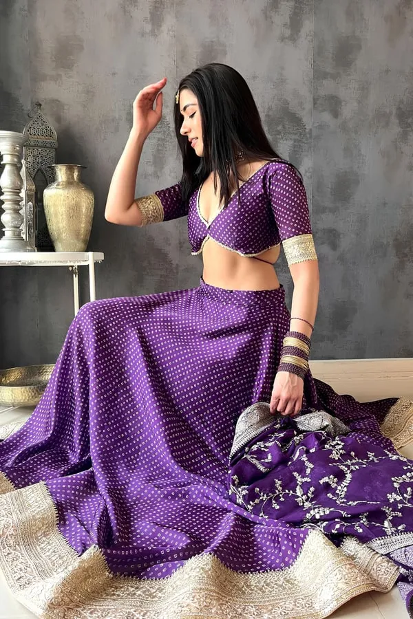 Purple Crop Top Blouse Designs For Lehenga