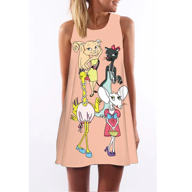 Skull Dress Women 3D Print Sleeveless Summer Mini Dress