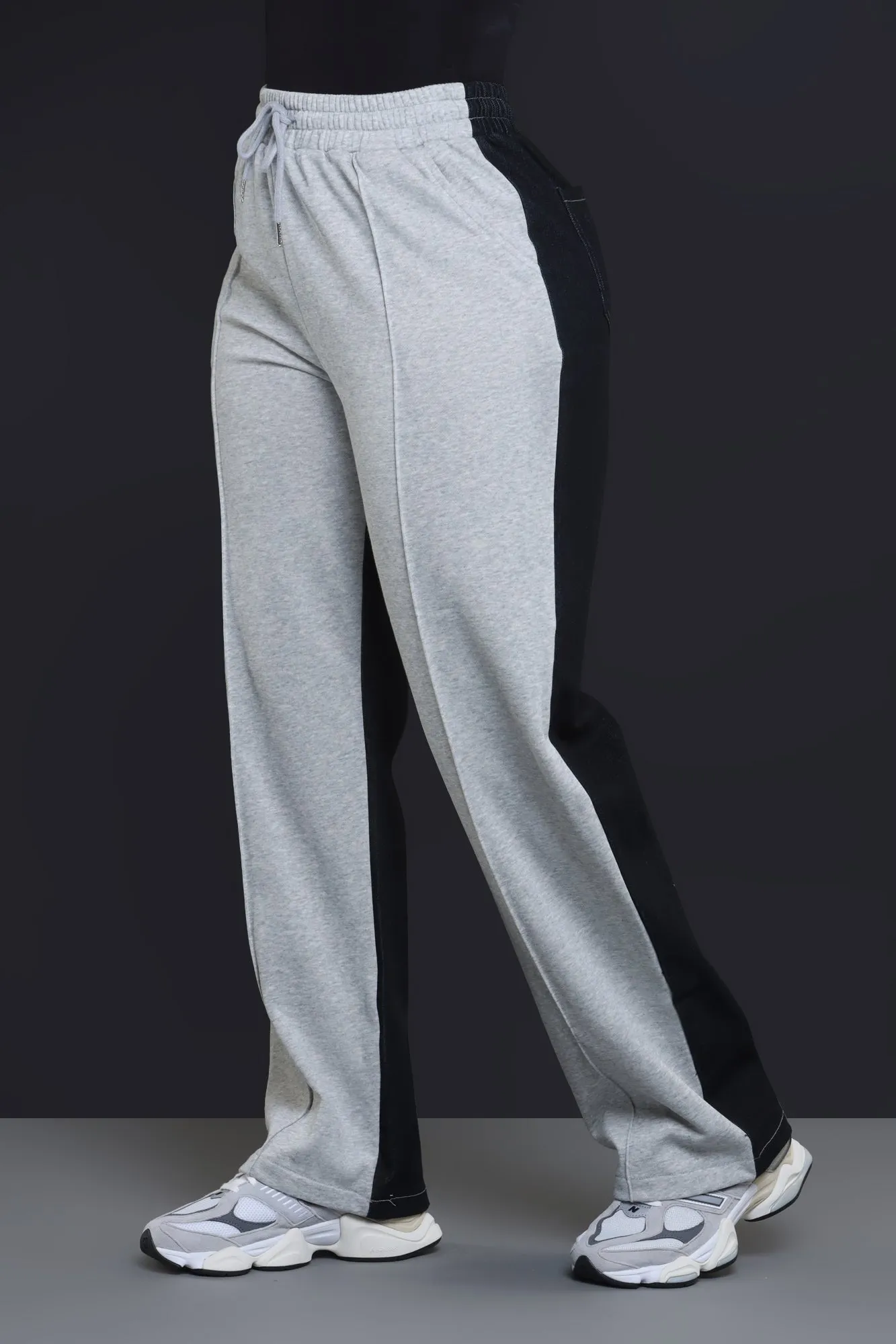 Slip Up Two Tone Wide Leg Pants - Grey/Black
