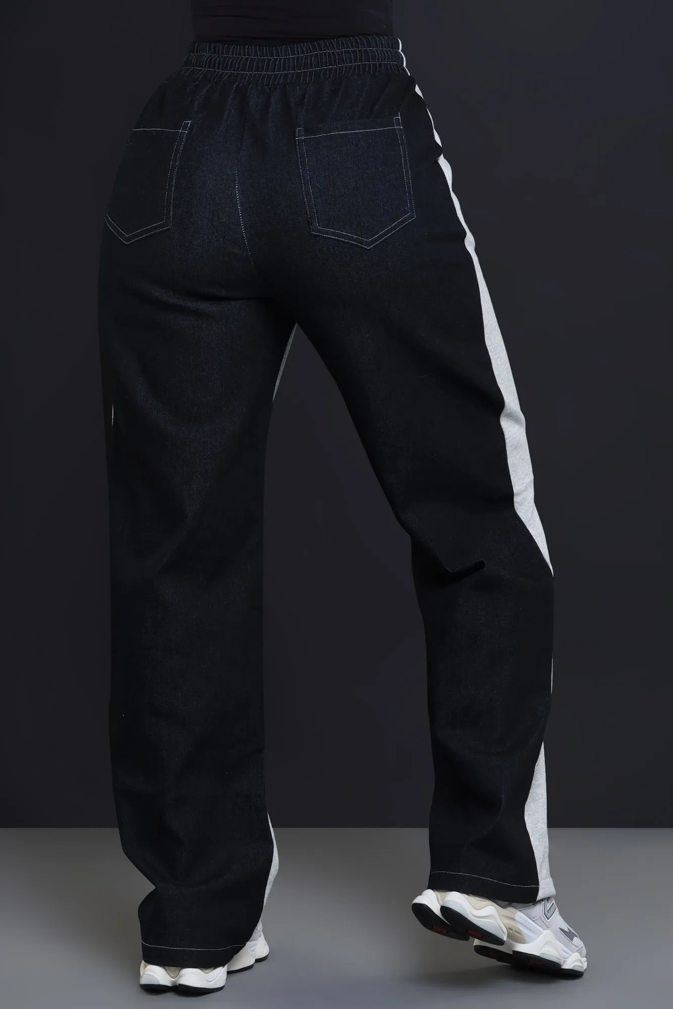 Slip Up Two Tone Wide Leg Pants - Grey/Black