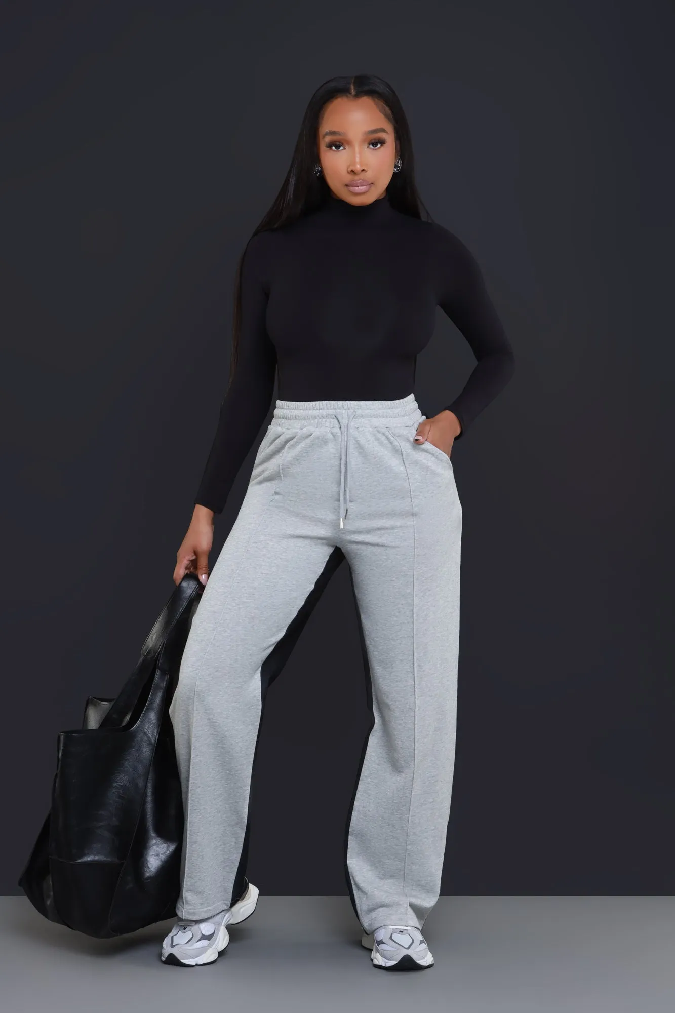 Slip Up Two Tone Wide Leg Pants - Grey/Black