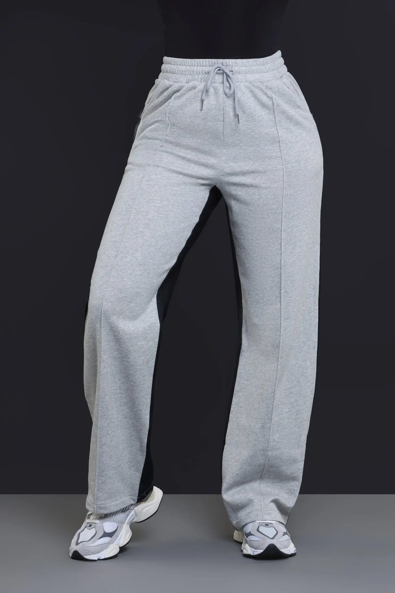 Slip Up Two Tone Wide Leg Pants - Grey/Black