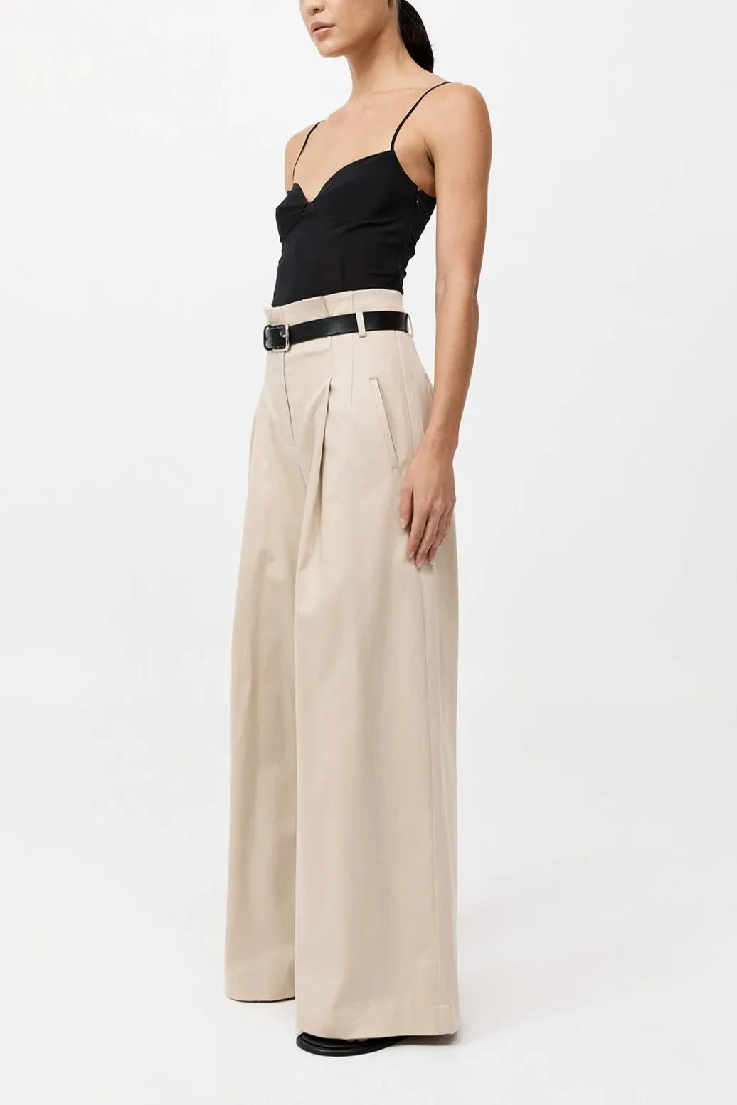 St. Agni Champagne Cotton Paperbag Waist Trousers