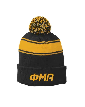 Stripe Pom Beanie - Black and Gold