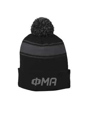 Stripe Pom Beanie - Black