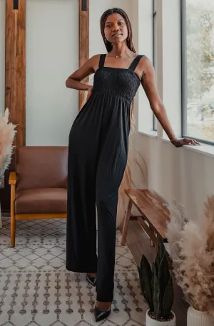 Tall Mallory Smocked Jumpsuit-Black