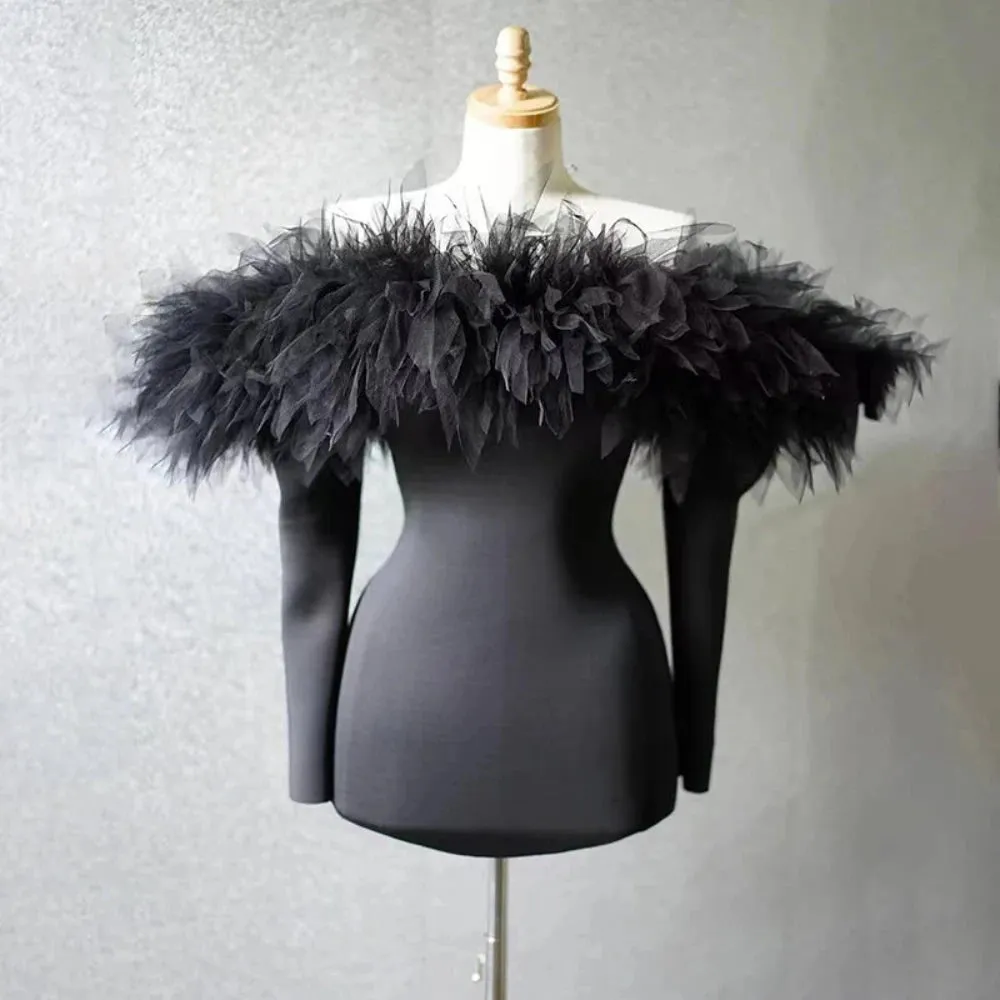 Trend4us Women’s Chic Feather Off Shoulder Evening Mini Dress