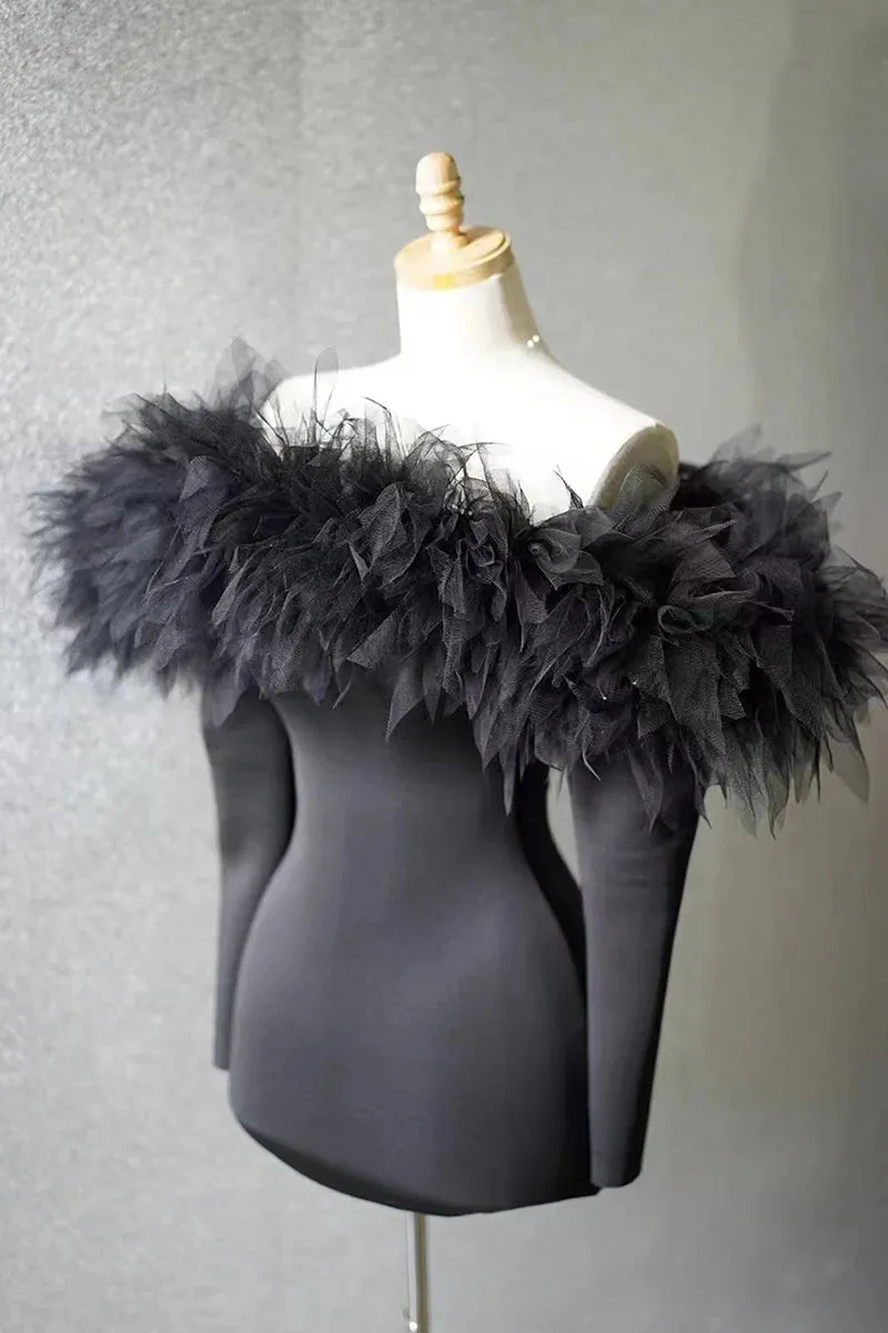 Trend4us Women’s Chic Feather Off Shoulder Evening Mini Dress