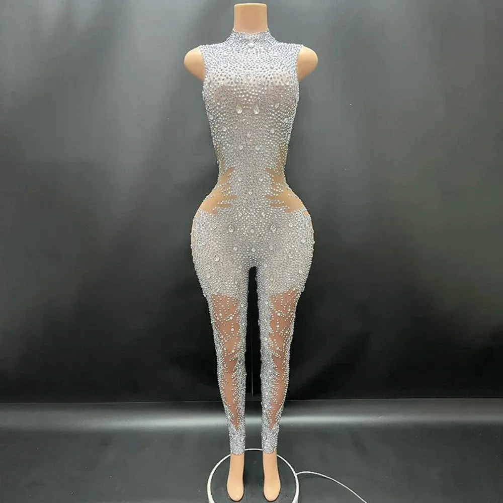 Trend4us Women’s Luxury Sparkling Crystal Embellished Jumpsuit