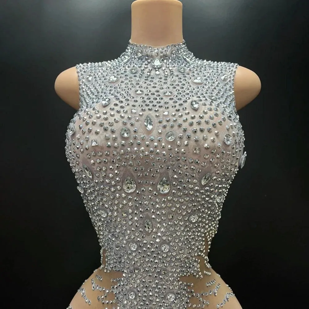 Trend4us Women’s Luxury Sparkling Crystal Embellished Jumpsuit