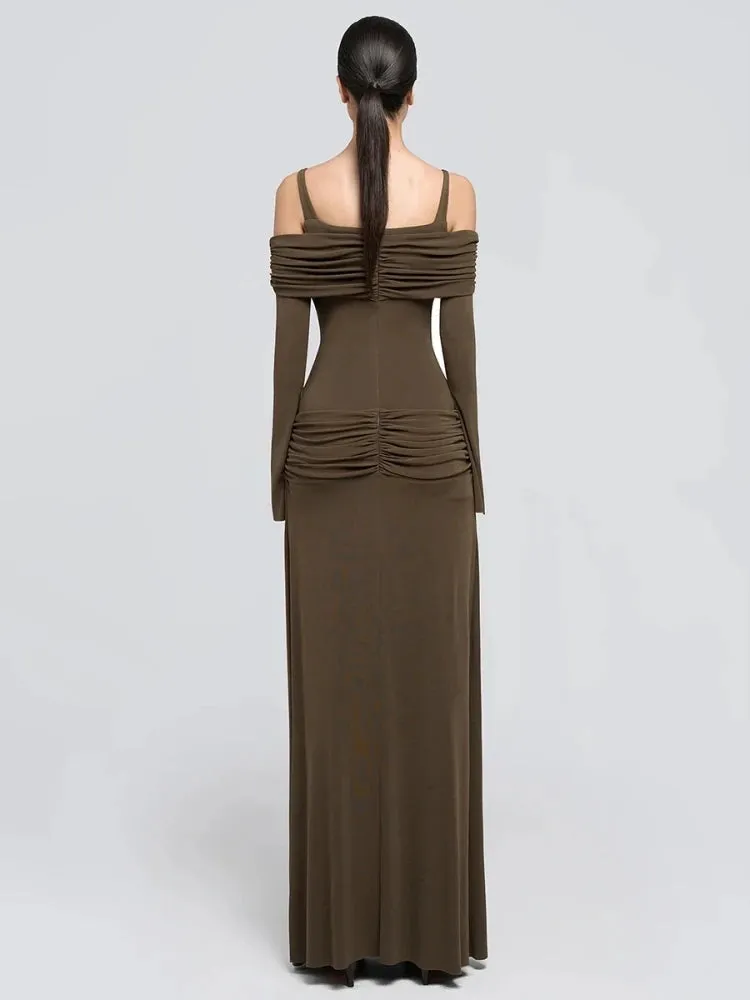 Trend4us Women's Off-Shoulder Ruched Maxi Dress