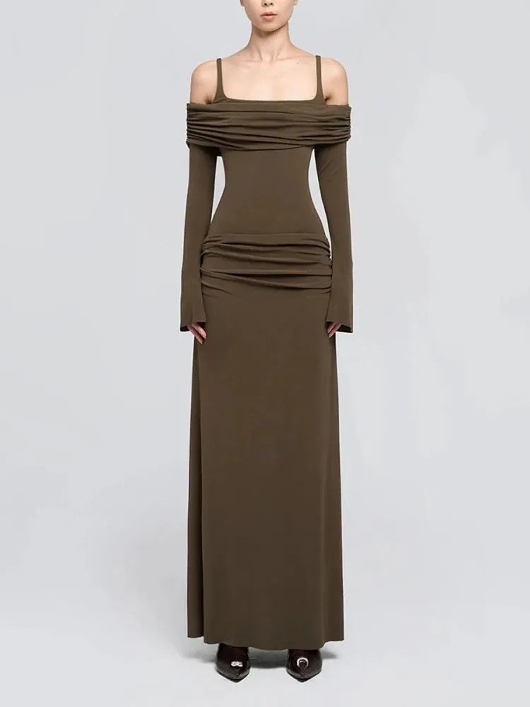 Trend4us Women's Off-Shoulder Ruched Maxi Dress