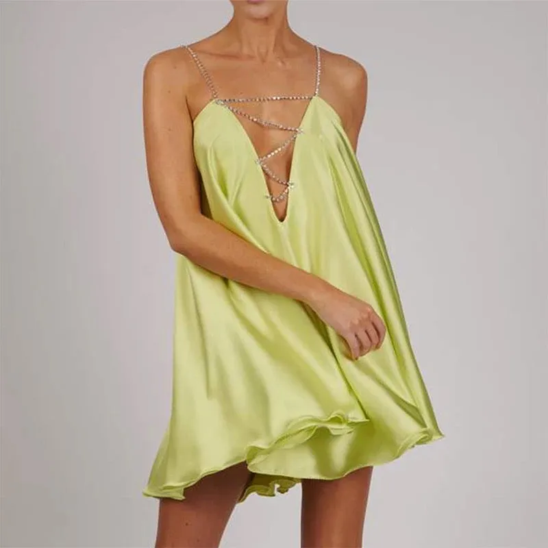 V Neck Chain Strap Backless Dress