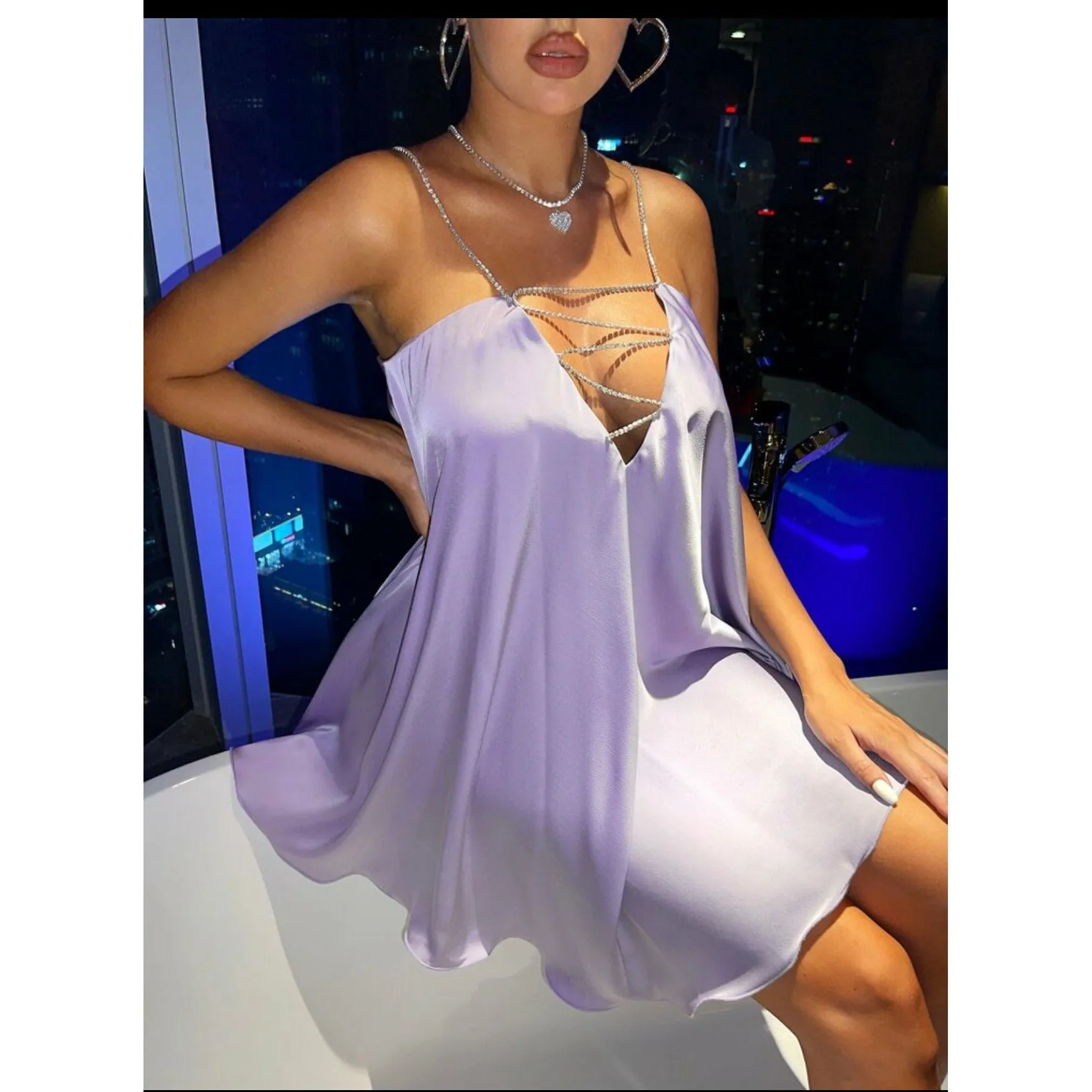 V Neck Chain Strap Backless Dress