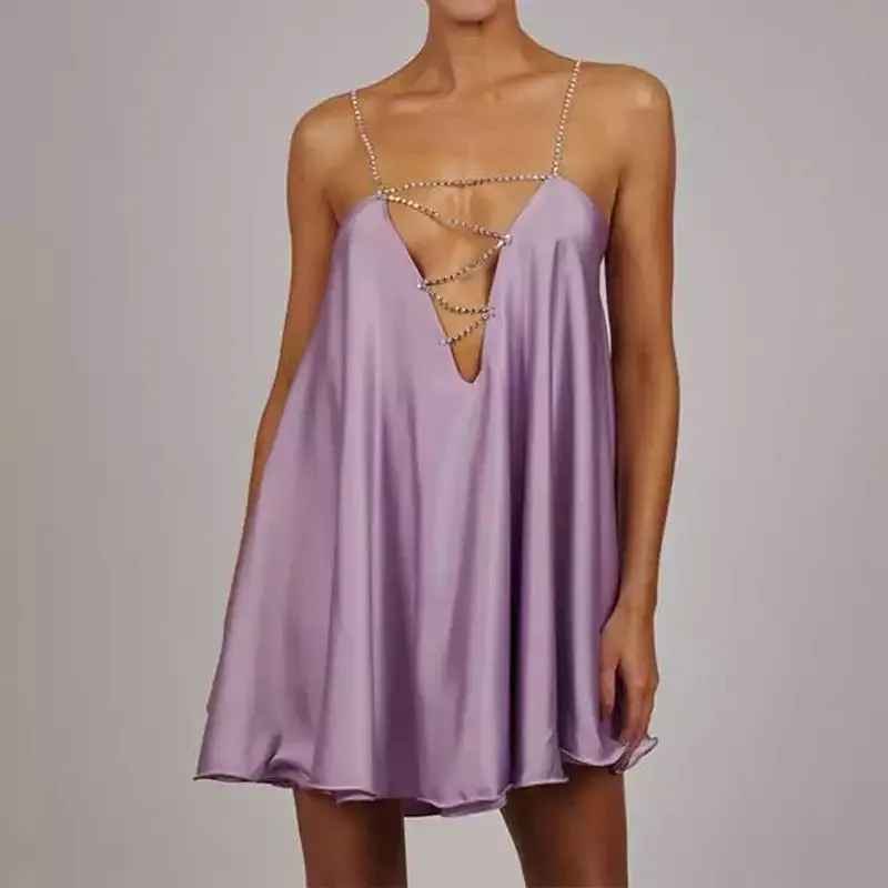V Neck Chain Strap Backless Dress