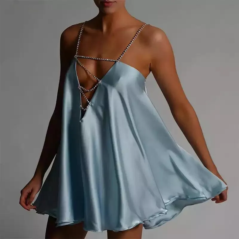 V Neck Chain Strap Backless Dress