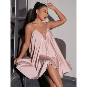 V Neck Chain Strap Backless Dress