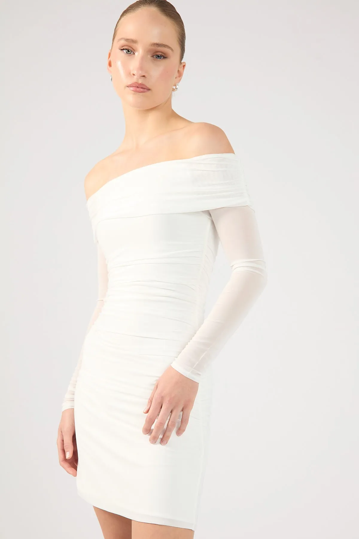 White Off-Shoulder Long Sleeve Dress