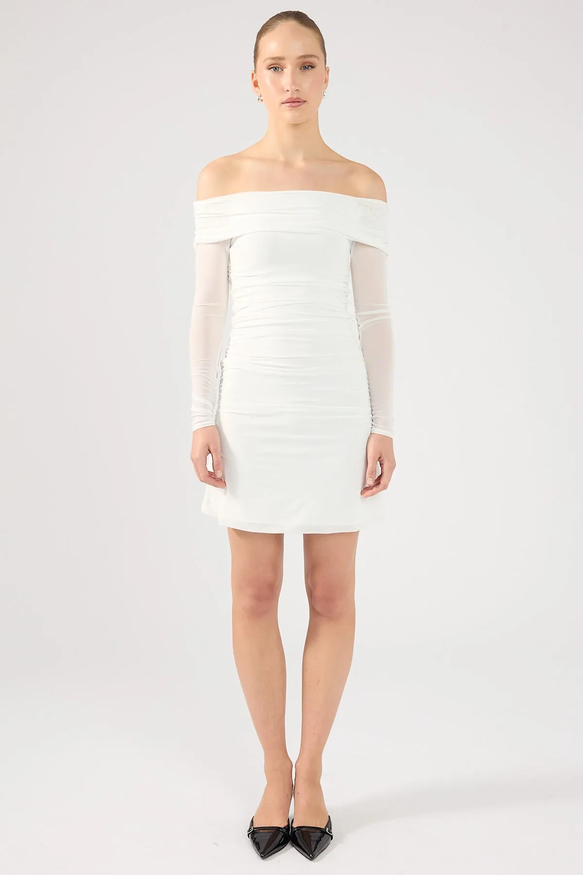White Off-Shoulder Long Sleeve Dress