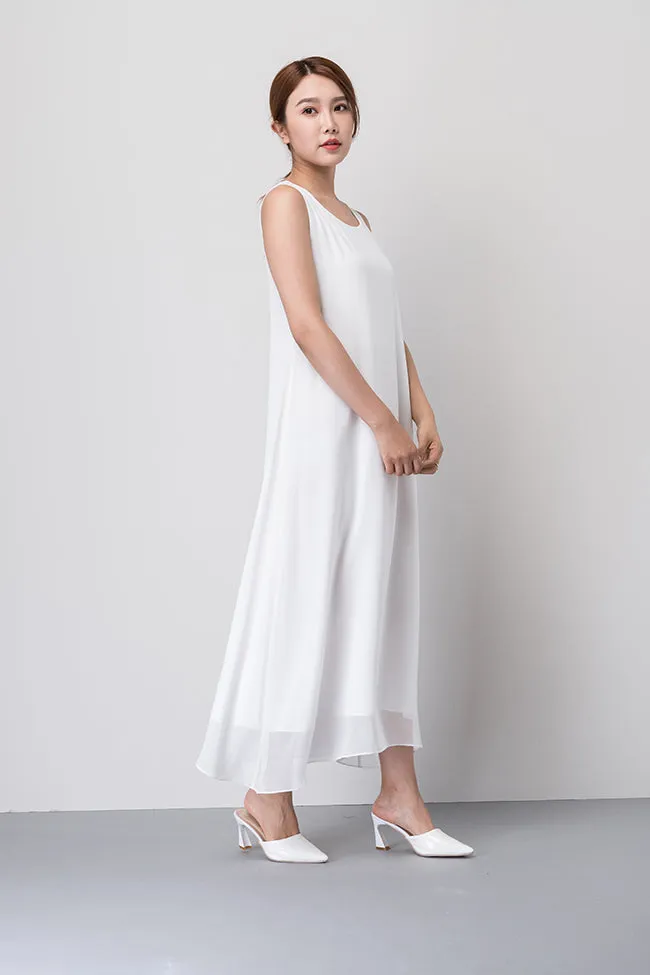 White Sleeveless Chiffon Dress 1919