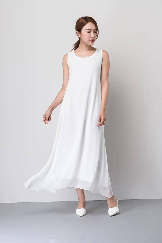 White Sleeveless Chiffon Dress 1919