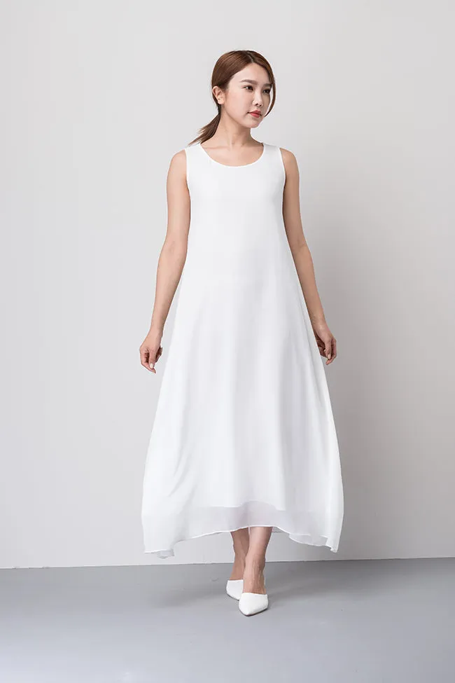 White Sleeveless Chiffon Dress 1919