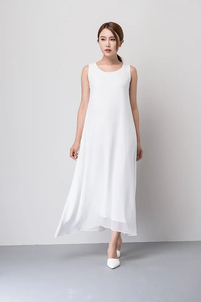 White Sleeveless Chiffon Dress 1919