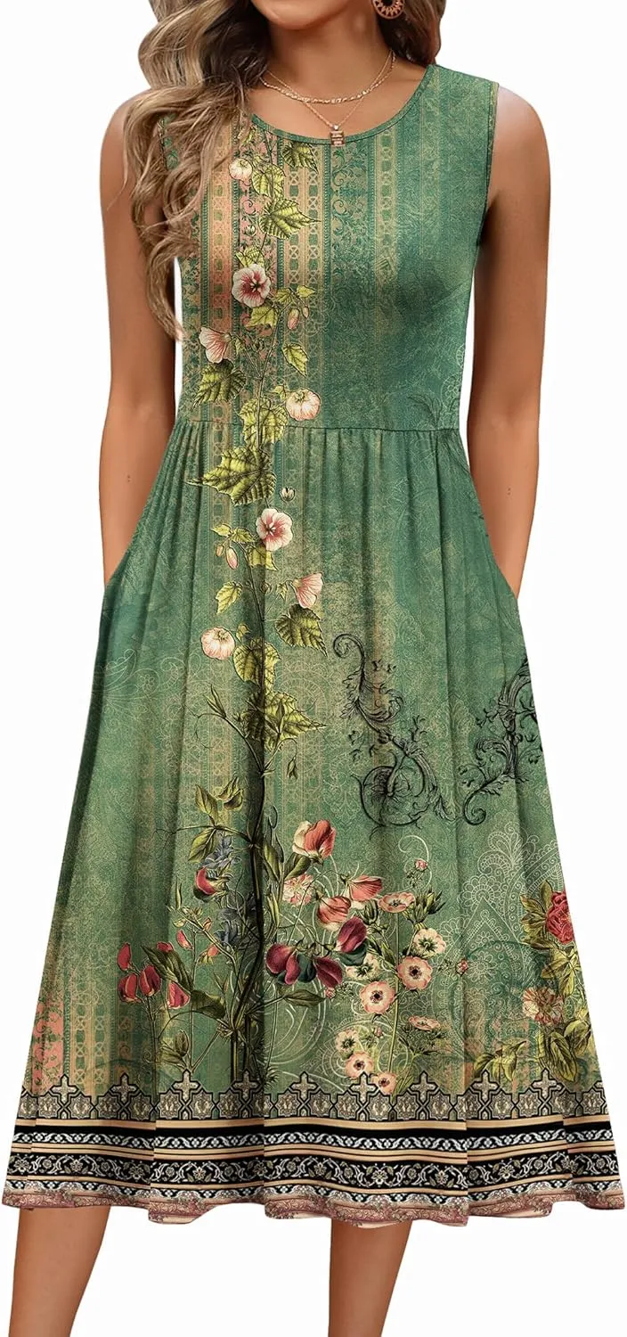Zeagoo Women's Summer Tank Midi Dress with Pockets