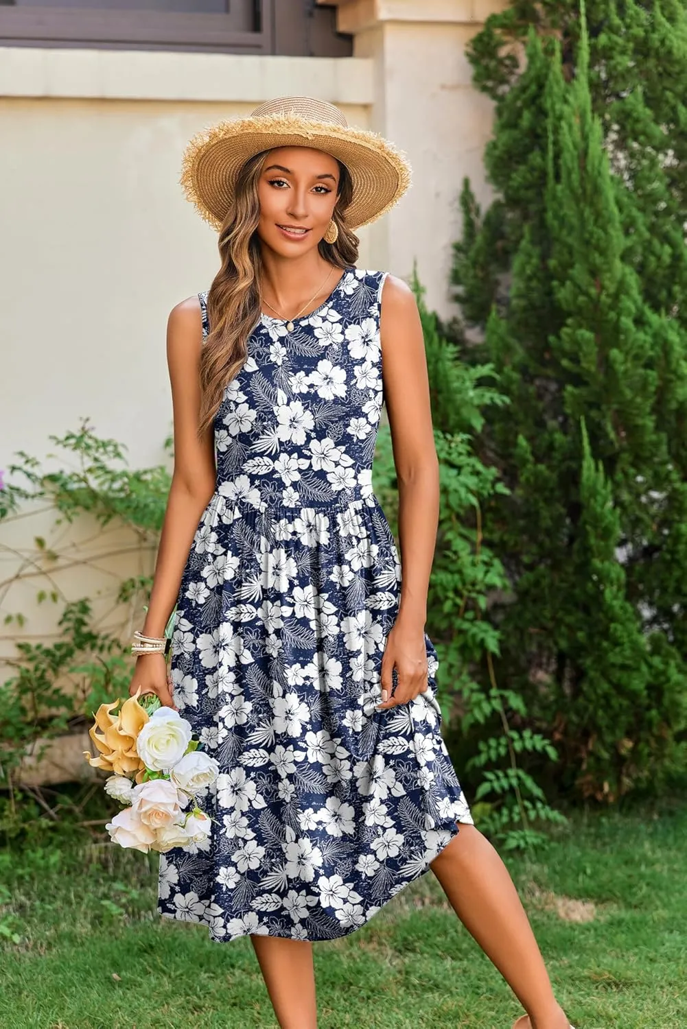 Zeagoo Women's Summer Tank Midi Dress with Pockets