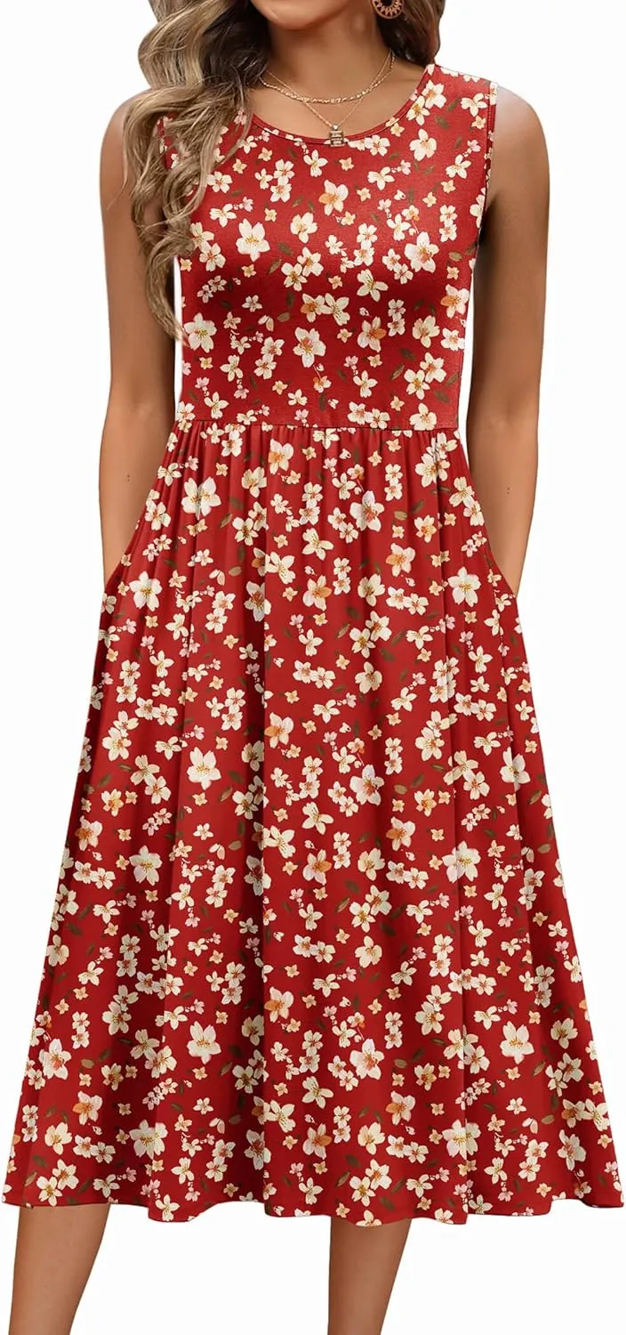 Zeagoo Women's Summer Tank Midi Dress with Pockets