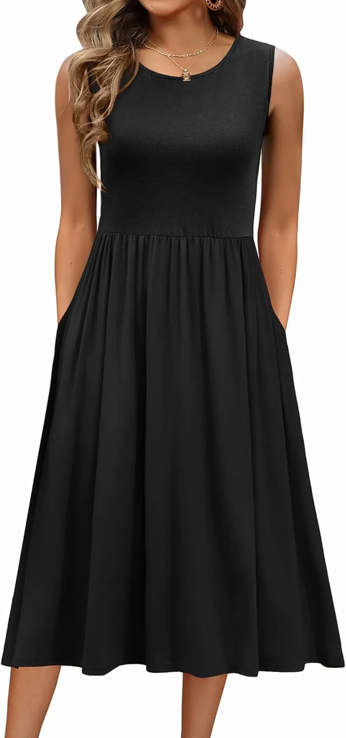 Zeagoo Women's Summer Tank Midi Dress with Pockets