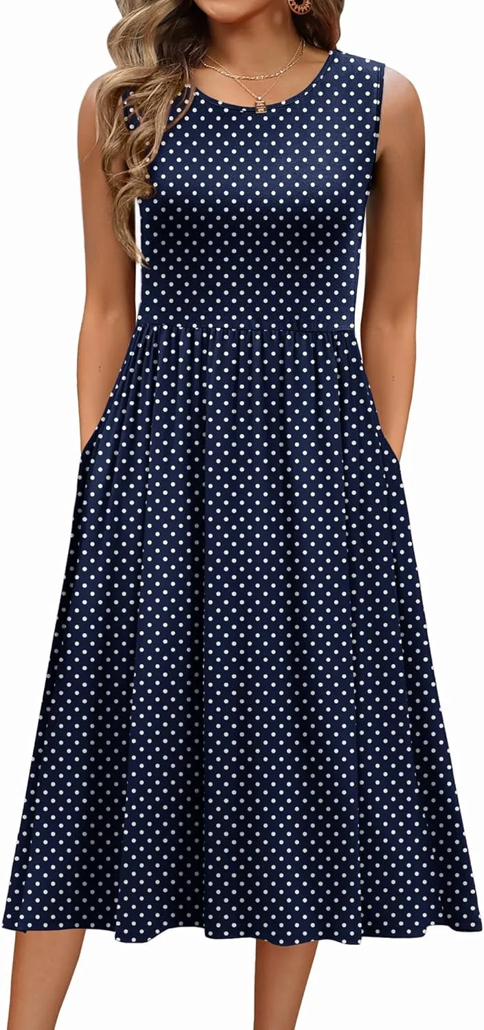 Zeagoo Women's Summer Tank Midi Dress with Pockets