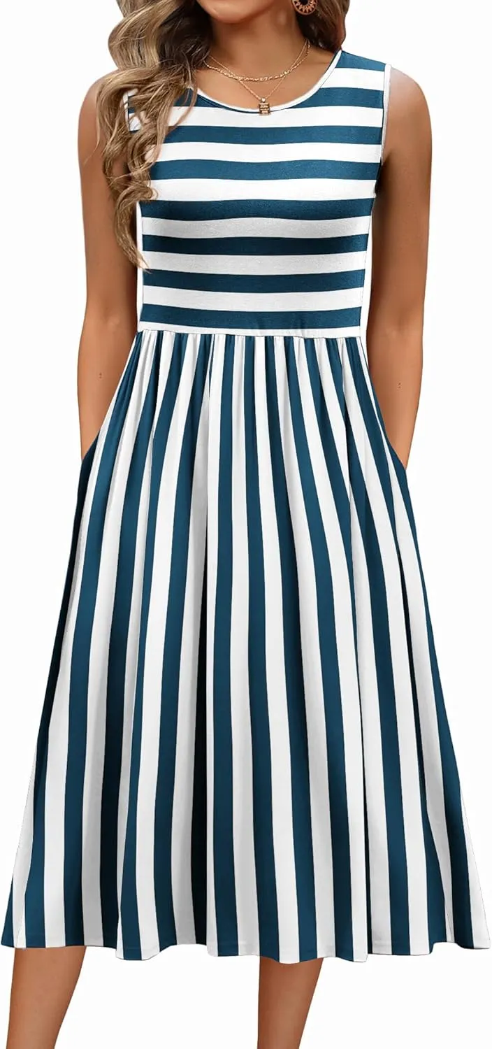 Zeagoo Women's Summer Tank Midi Dress with Pockets
