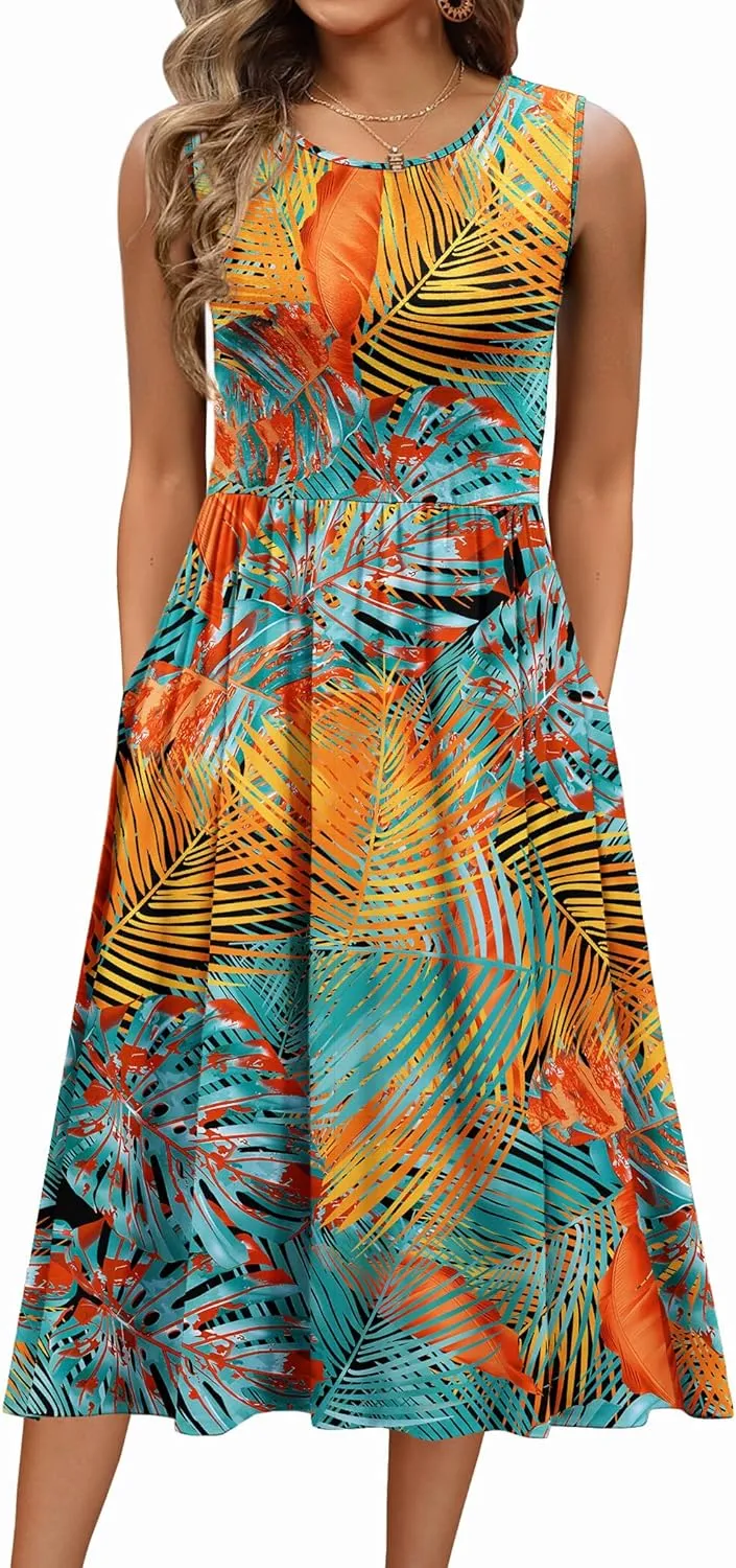 Zeagoo Women's Summer Tank Midi Dress with Pockets