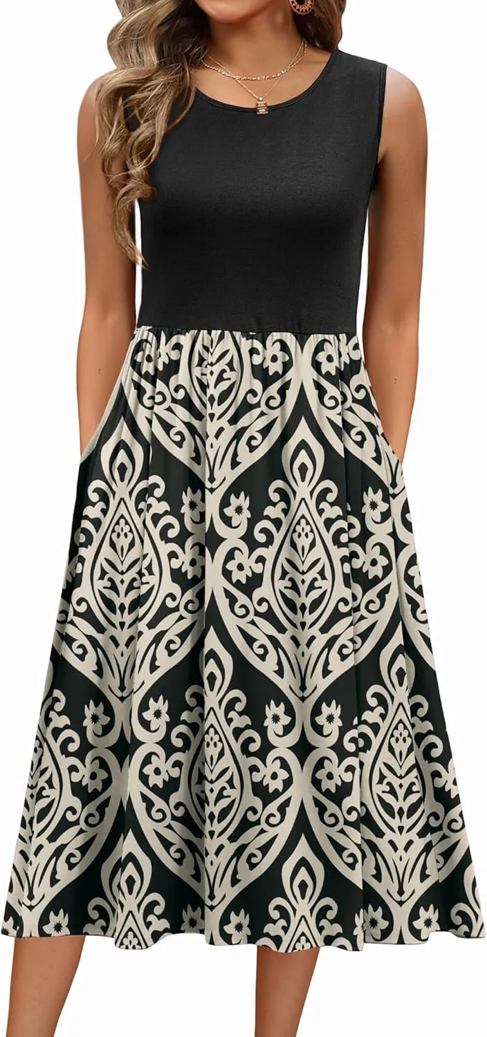 Zeagoo Women's Summer Tank Midi Dress with Pockets