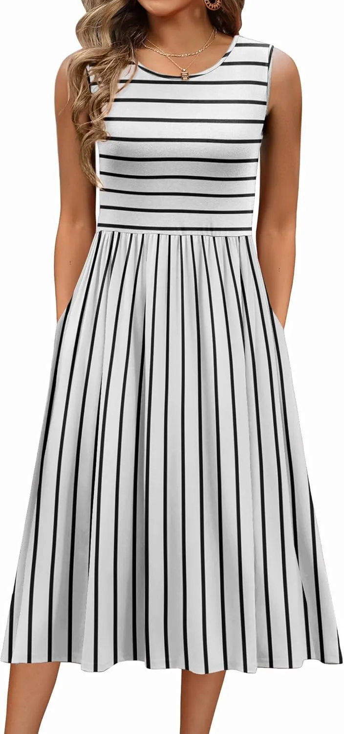Zeagoo Women's Summer Tank Midi Dress with Pockets