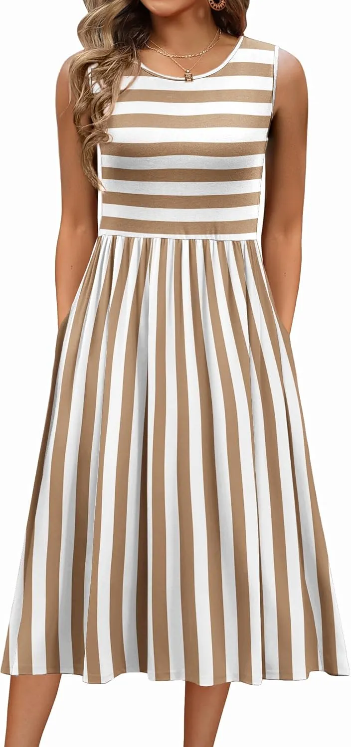Zeagoo Women's Summer Tank Midi Dress with Pockets