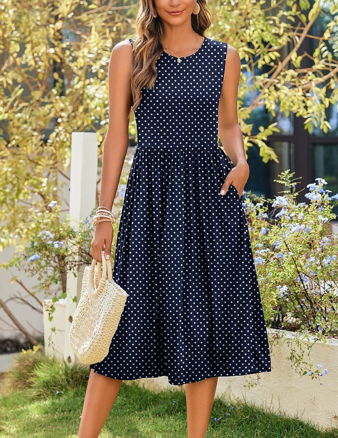 Zeagoo Women's Summer Tank Midi Dress with Pockets