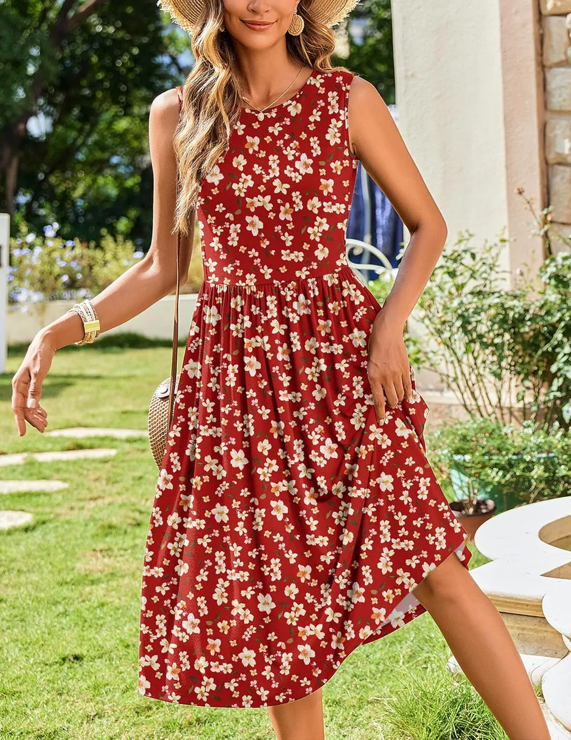 Zeagoo Women's Summer Tank Midi Dress with Pockets