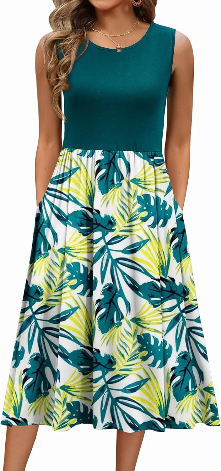 Zeagoo Women's Summer Tank Midi Dress with Pockets