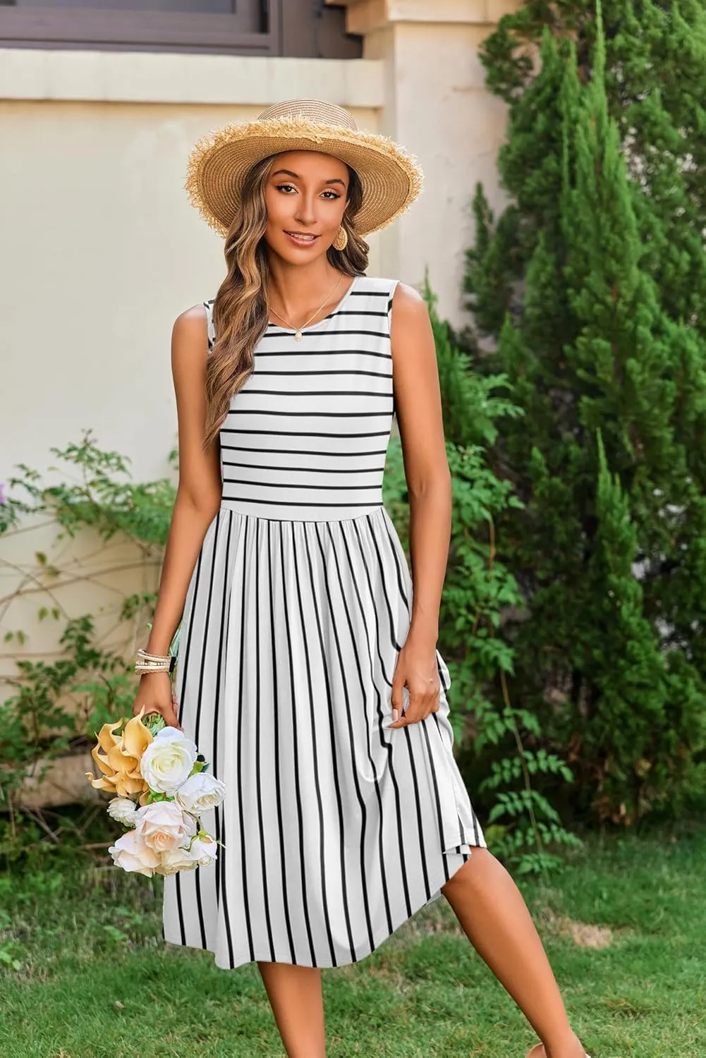 Zeagoo Women's Summer Tank Midi Dress with Pockets