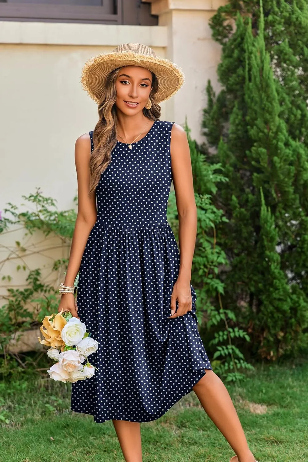 Zeagoo Women's Summer Tank Midi Dress with Pockets