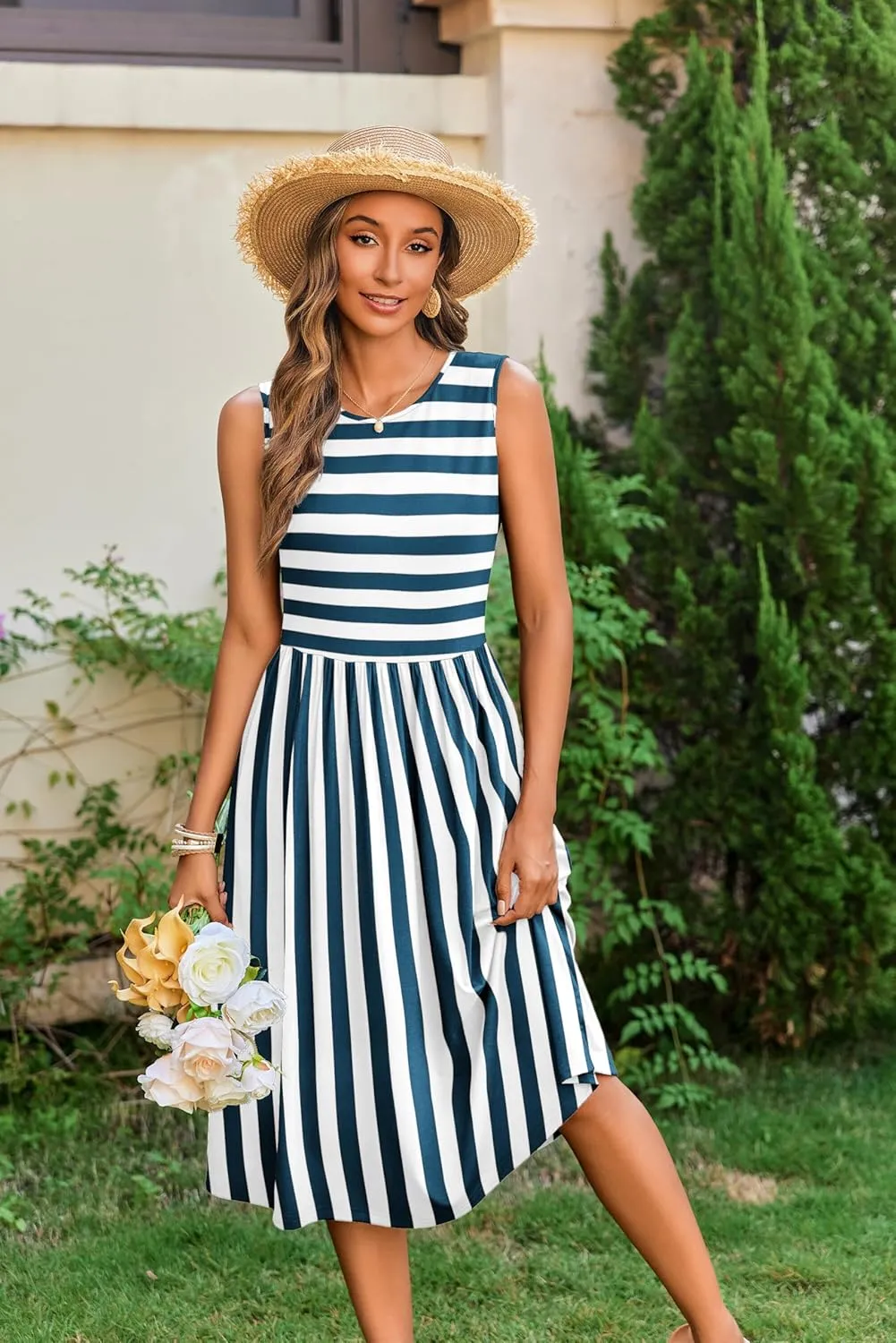 Zeagoo Women's Summer Tank Midi Dress with Pockets