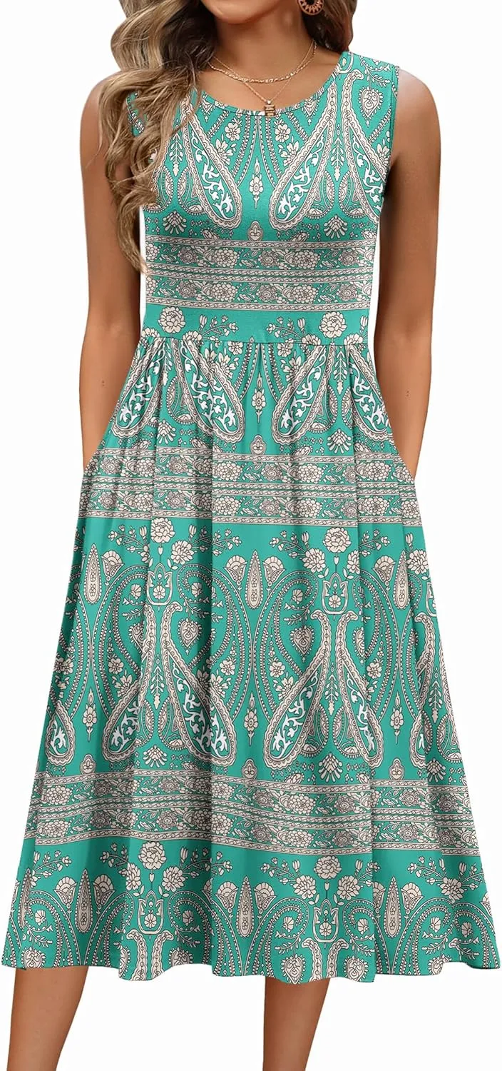 Zeagoo Women's Summer Tank Midi Dress with Pockets